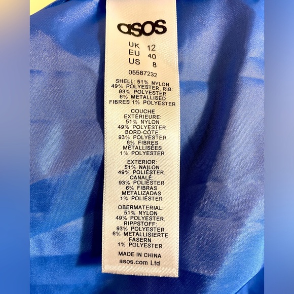 ASOS NWT Blue Parachute Parka Y2K/90s Jacket Ruffle Sleeves Long Shiny sz 8 - Picture 9 of 14